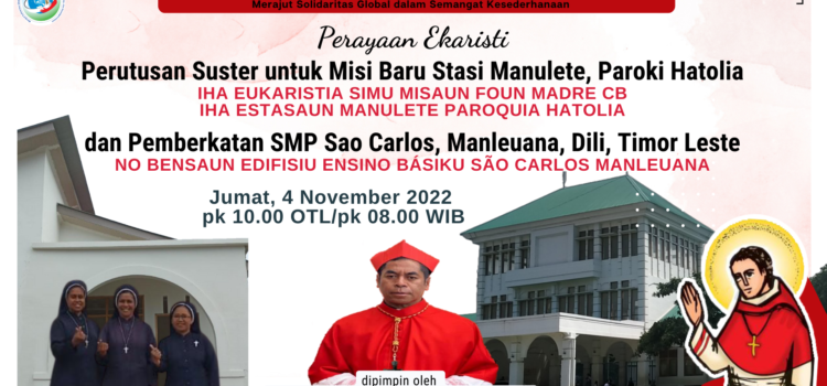 Undangan Perayaan Ekaristi Perutusan Suster untuk Misi Baru Stasi Manulete dan Pemberkatan SMP Sao Carlos, Timor Leste